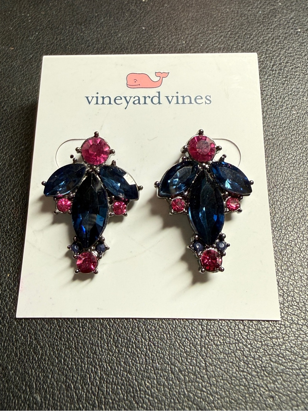 NWT Vineyard Vines Pink and Blue Gun Metal Pierced Earrings MSRP $58 1 1/4"